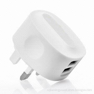 Dual USB Travel Charger with UK Plug, 2.1A Output, Suitable for iPad, Samsung Tab and Smartphone